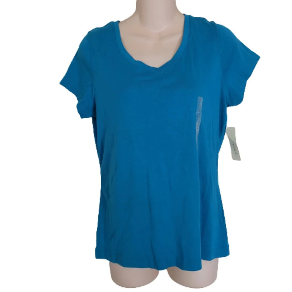 St. John's Bay Turquoise Blue V-neck Short Sleeve T-shirt Size Women Medium NEW